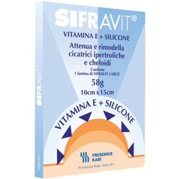 Placca in silicone e vitamina e sifravit dimensioni 15x10cm. indicata nel trattamento di cheloidi e 