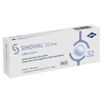Siringa intra-articolare sinovial 32 acido ialuronico 1,6% 32 mg/2 ml 1 fs + ago gauge 21 1 pezzo