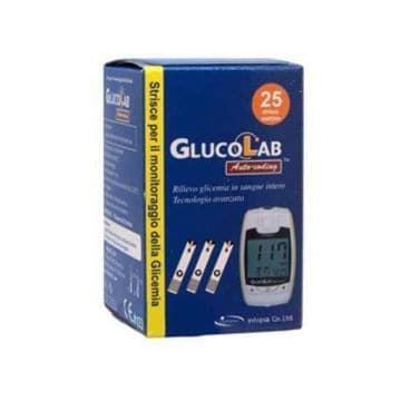 Strisce misurazione glicemia glucolab auto coding ad elettrodo 25 pezzi